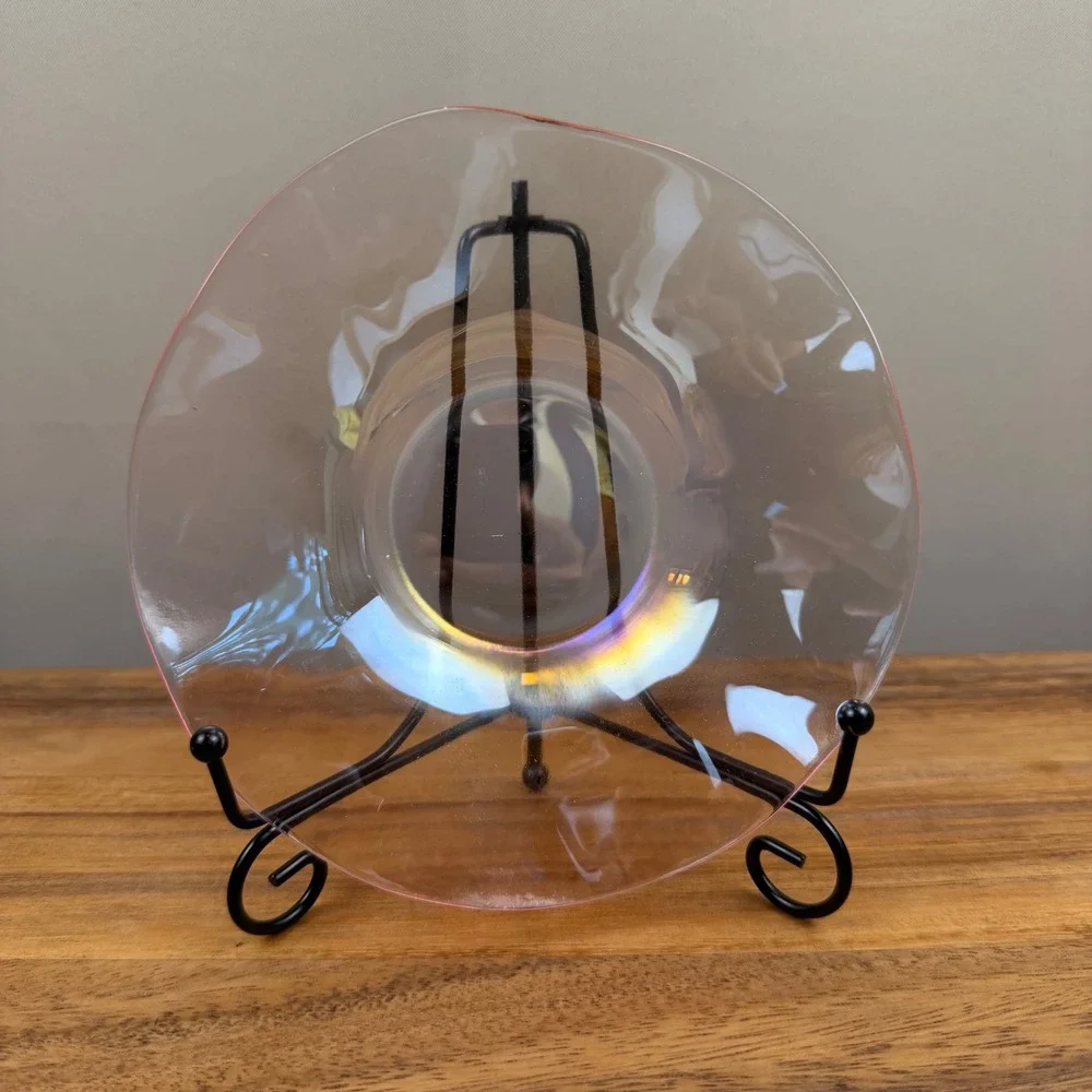 Vintage Pink Iridescent Glass Scalloped Ruffle Bowl Luster Finish 7.5